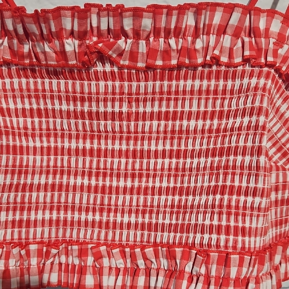 Colsie Red and White Gingham Bandeau Bralette Crop Top - Picture 4 of 8